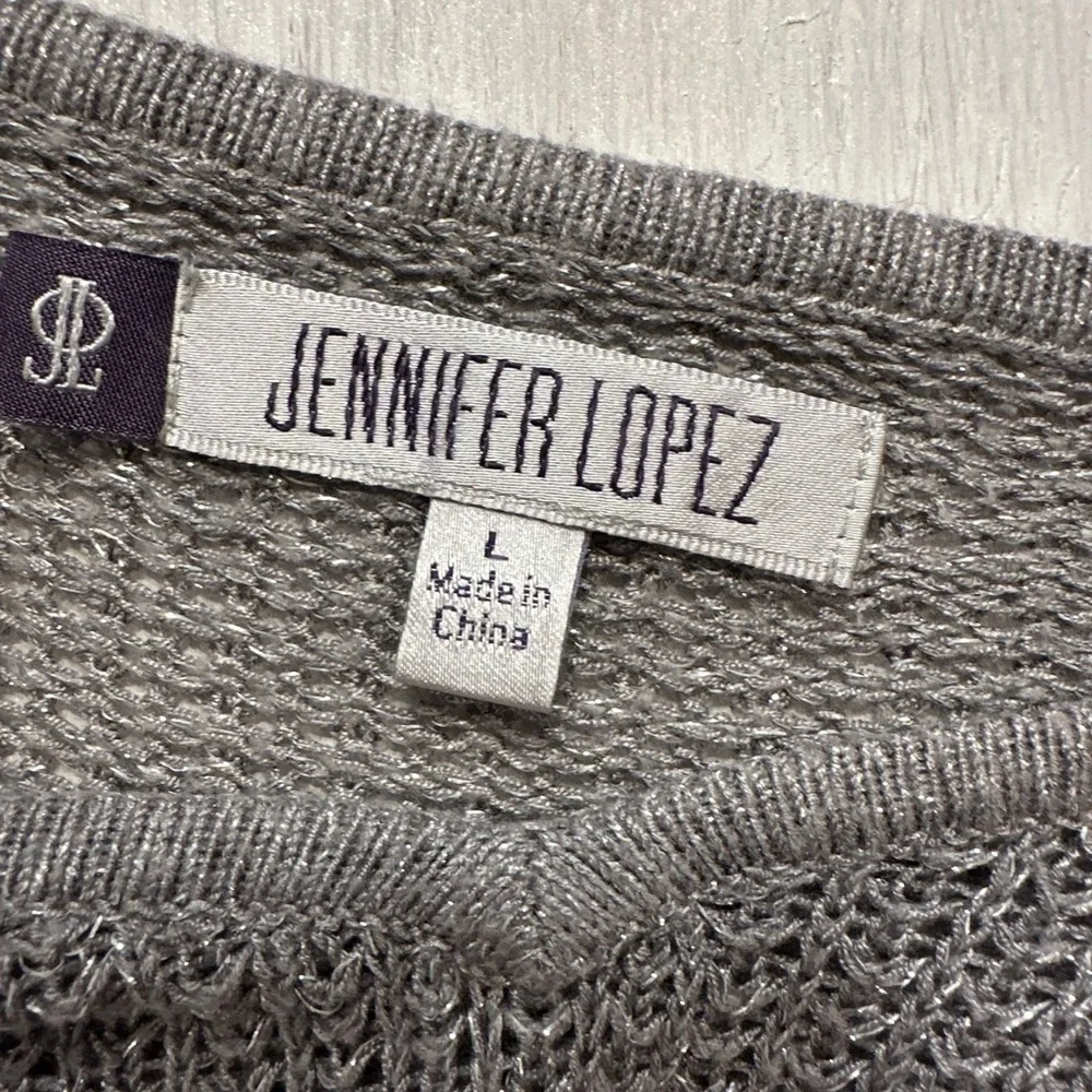 Jennifer Lopez Metallic Gray Open Knit Sweater L Long Sleeve Rayon Blend Top - Picture 6 of 8
